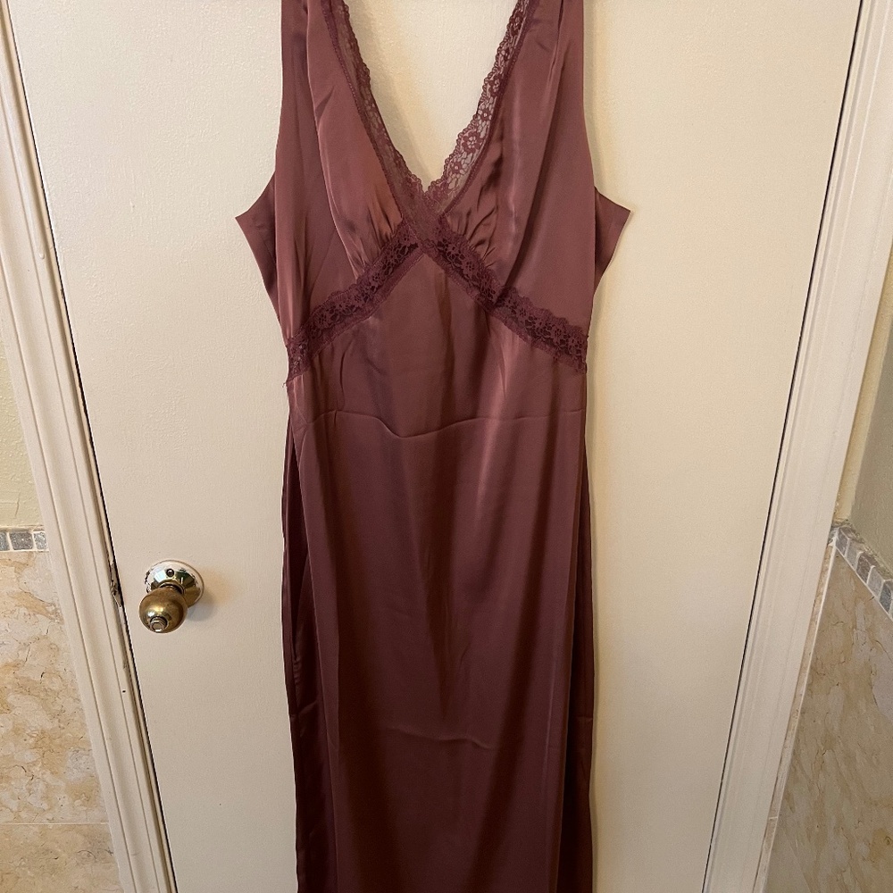 Satin Midi slip dress with lace